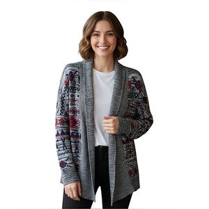 Roxy Grey Knit Cardigan with Geometric Designs Size Medium